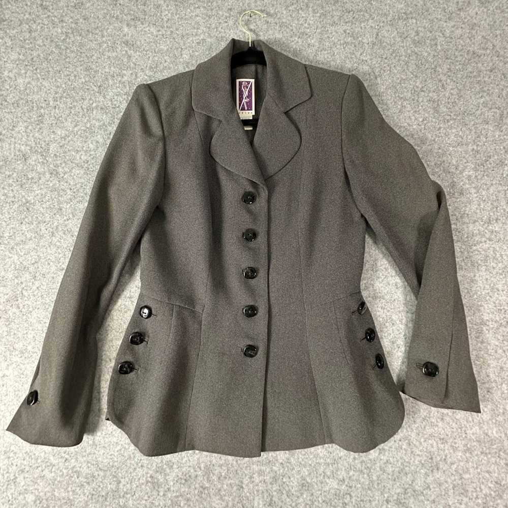 Zelda Blazer Jacket Womens 4 Gray Good Peplum Button Front Triacetate Blend